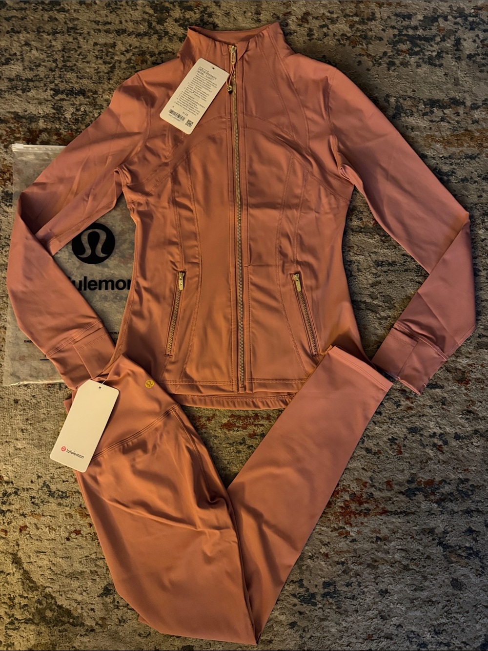 lululemon athletica rose-mauve zip jacket with gold hardware